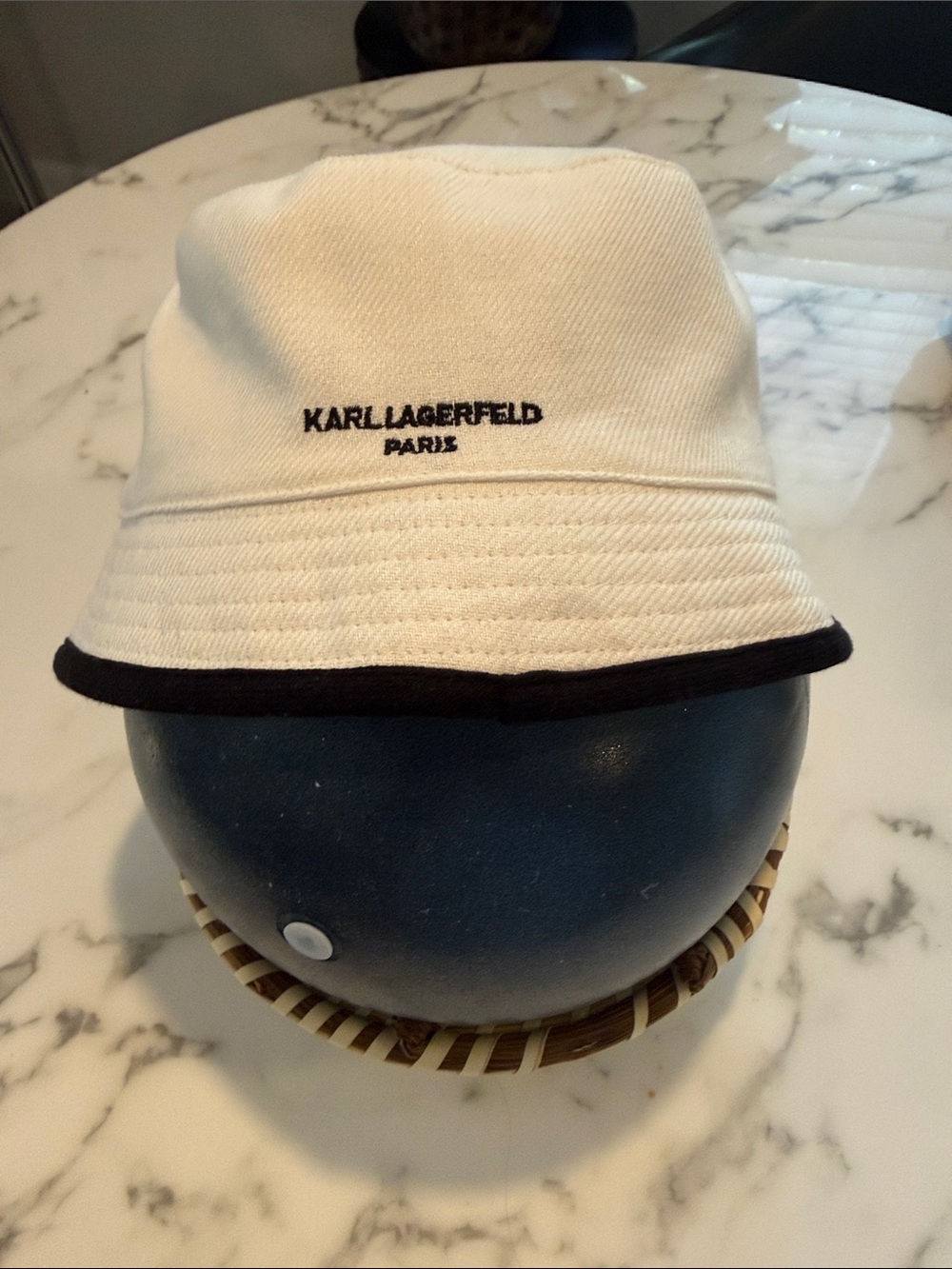 Karl Lagerfeld Cream Bucket Hat with Black Trim